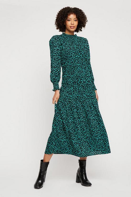 Dorothy Perkins Green Spot Shirred Midi Dress 1