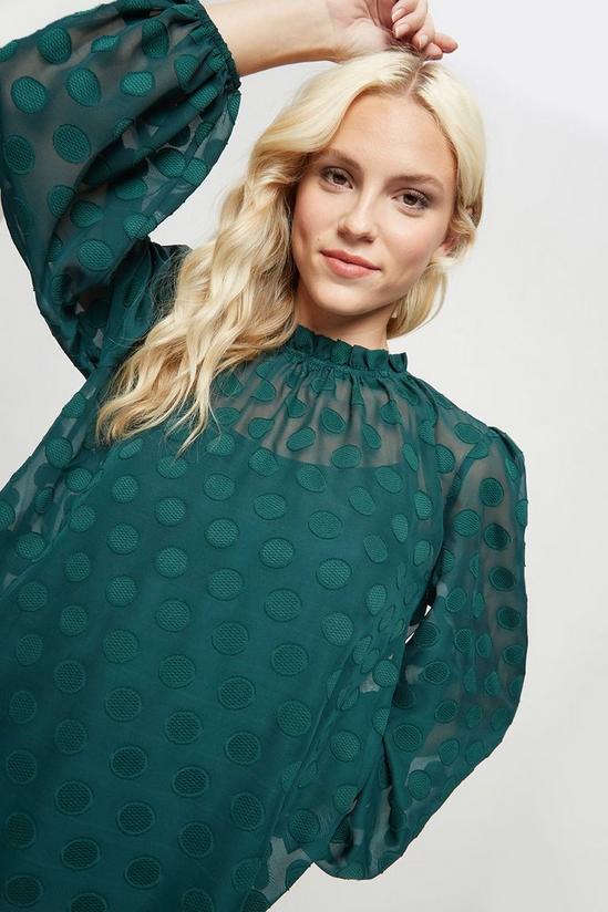 Dorothy Perkins Green Burnt Out Spot Volume Sleeve Top 1