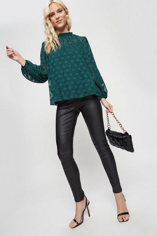 Dorothy Perkins Green Burnt Out Spot Volume Sleeve Top 2