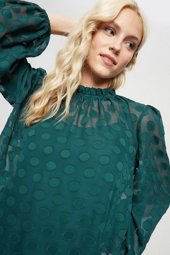 Dorothy Perkins Green Burnt Out Spot Volume Sleeve Top 4