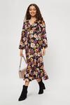 Dorothy Perkins Petite Multi Floral Textured Ruched Front Midi Dress thumbnail 1