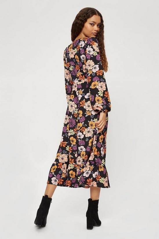 Dorothy Perkins Petite Multi Floral Textured Ruched Front Midi Dress 3