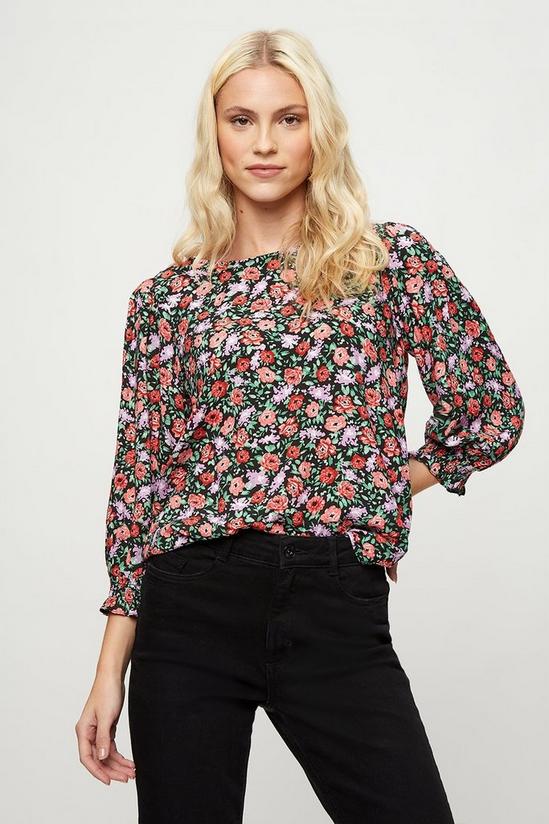 Dorothy Perkins Red Floral Shirred Cuff Top 1