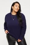 Dorothy Perkins Curve Navy Textured Sleeve Knitted Jumper thumbnail 1