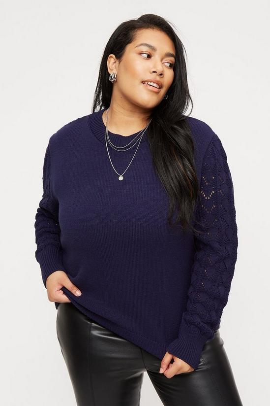 Dorothy Perkins Curve Navy Textured Sleeve Knitted Jumper 1
