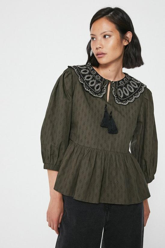 Warehouse Dobby Top With Embellished Collar 1