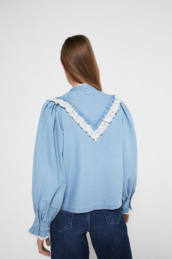 Warehouse Denim Lace And Frill Detail Shirt 3
