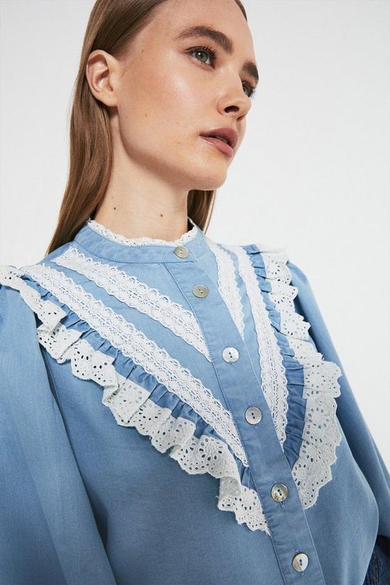 Warehouse Denim Lace And Frill Detail Shirt 4