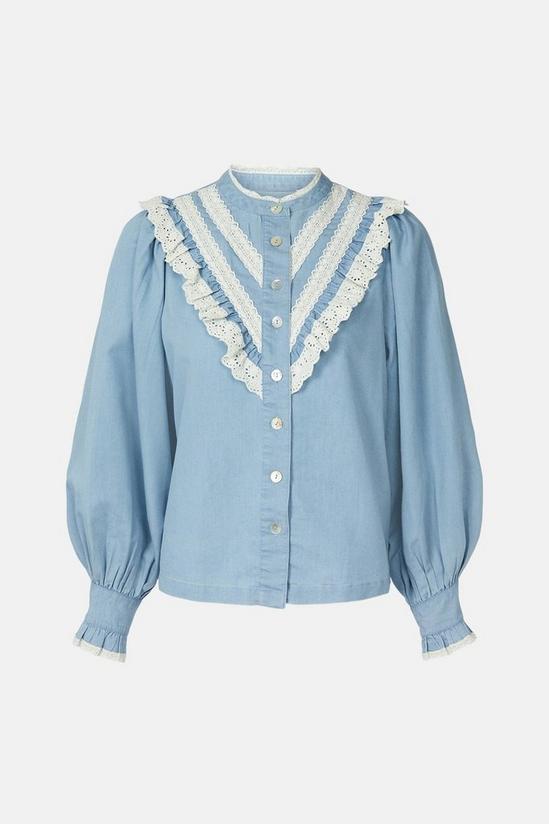 Warehouse Denim Lace And Frill Detail Shirt 5