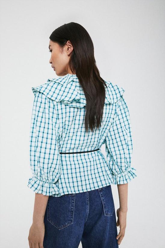Warehouse Wrap Top With Ruffles In Check 3