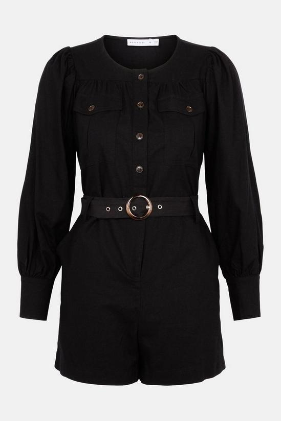 Warehouse Linen Mix Belted Long Sleeve Playsuit 5