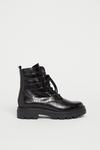 Warehouse Leather Croc Lace Up Chunky Boot thumbnail 1