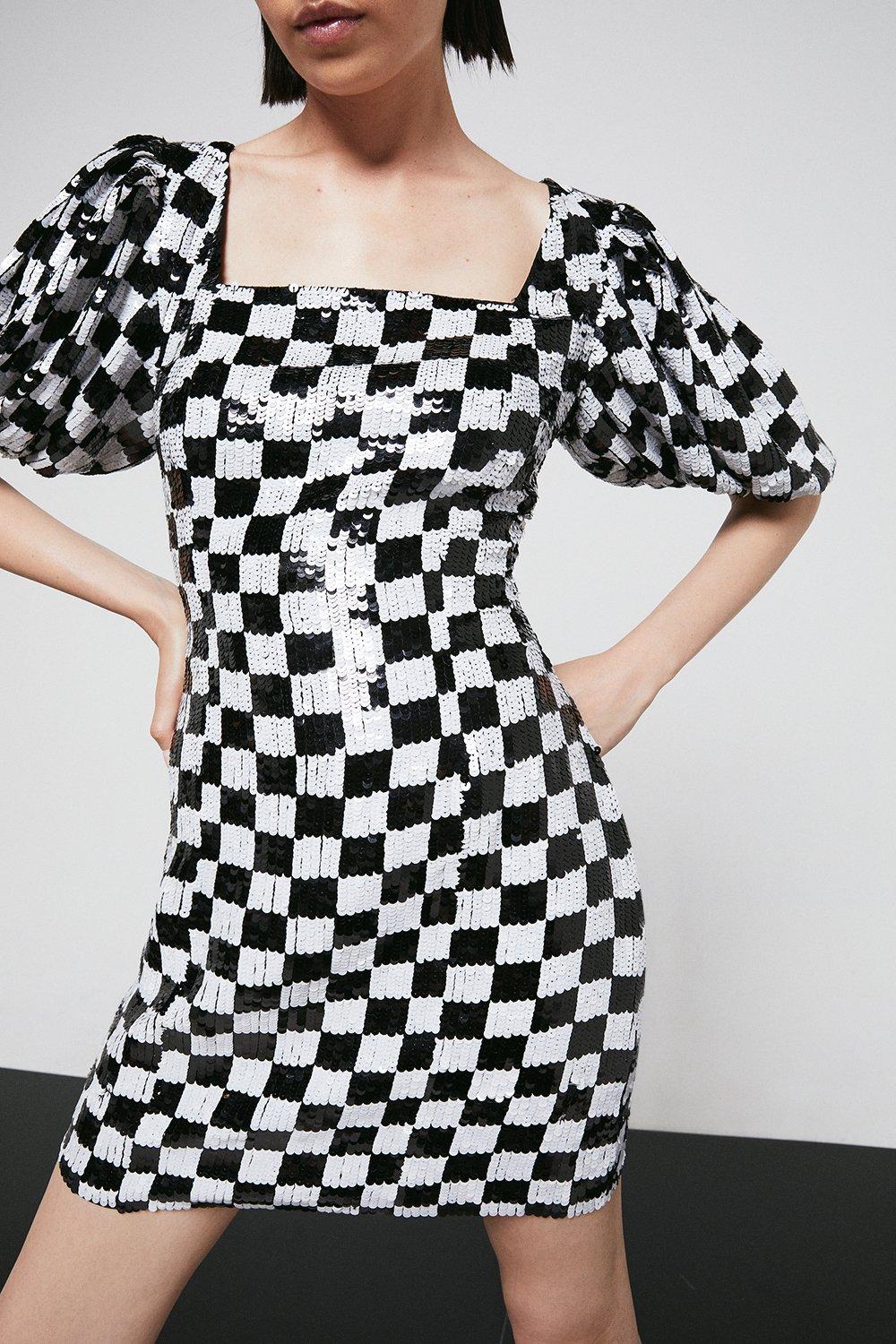 Chequered Sequin Mini Dress