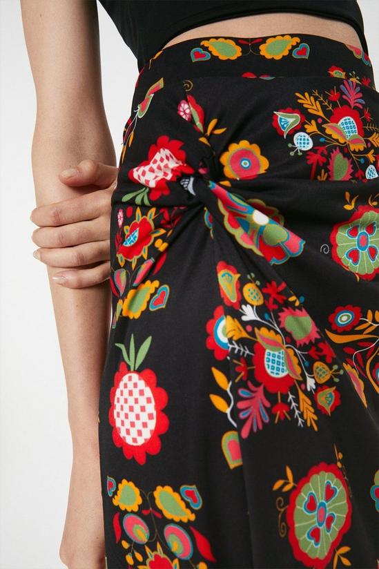 Warehouse Printed Knot Detail Midi Skirt 4