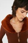 Warehouse Knit Cardigan With Faux Fur Collar thumbnail 3