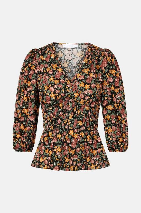 Warehouse Shirred Waist Blouse In Floral 4