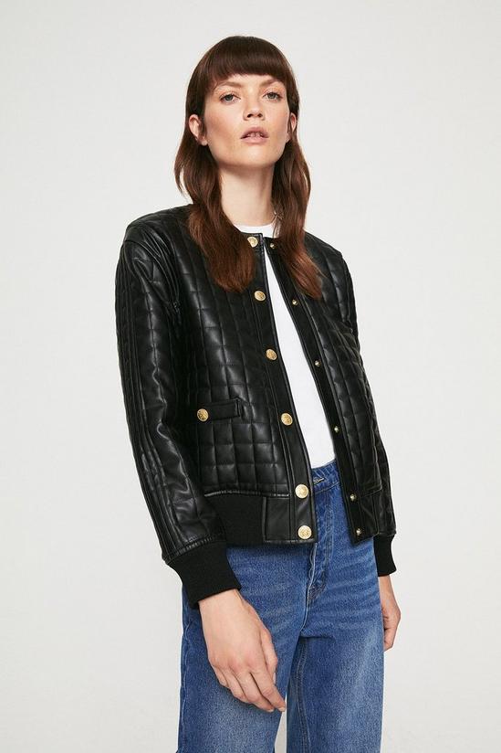 Warehouse Faux Leather Collarless Quilted Jacket 1
