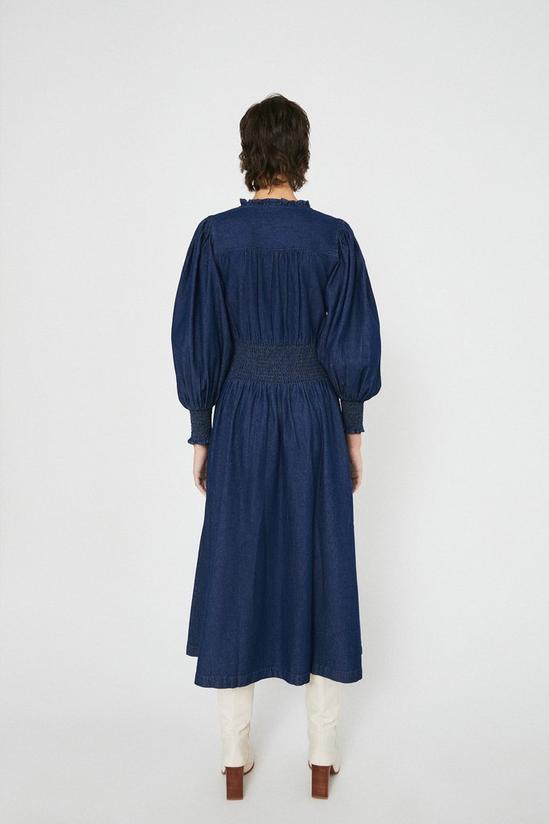 Warehouse Denim Frill Detail Shirred Waist Midi Dress 3