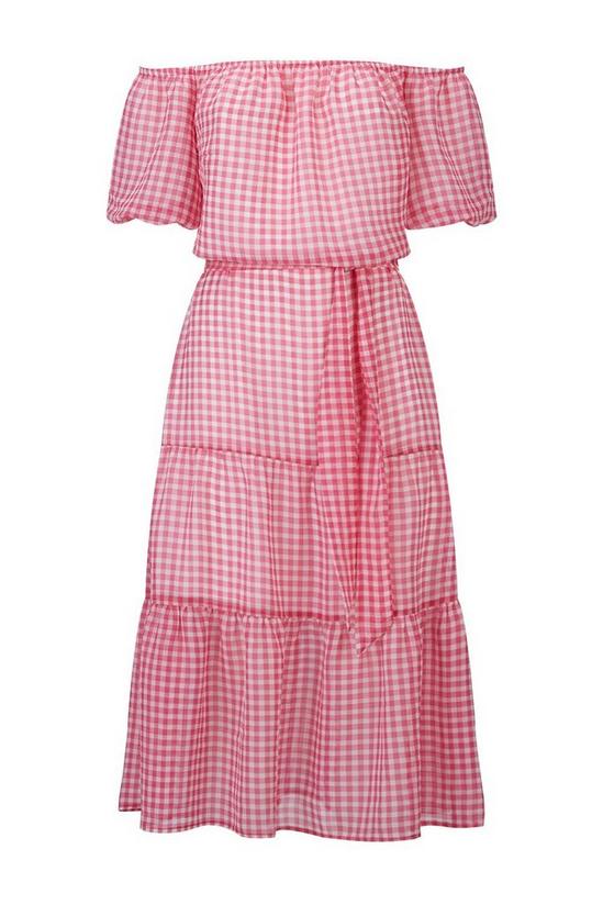 Wallis Petite Pink Check Bardot Midi Dress 5