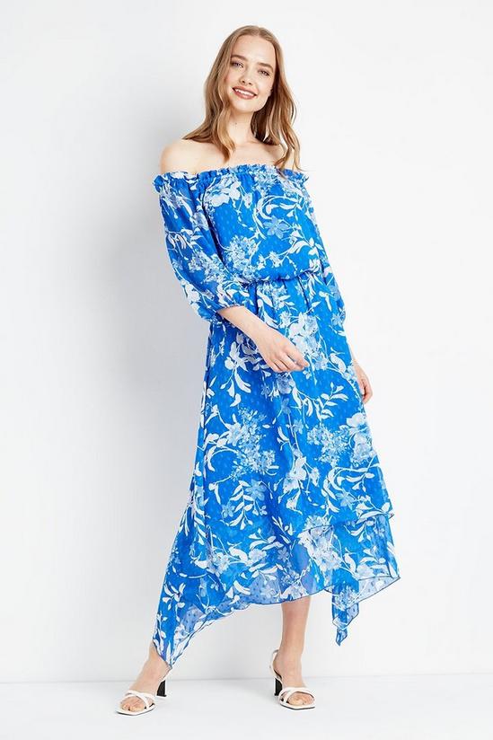 Wallis Blue Floral Off Shoulder Tiered Midi Dress 1