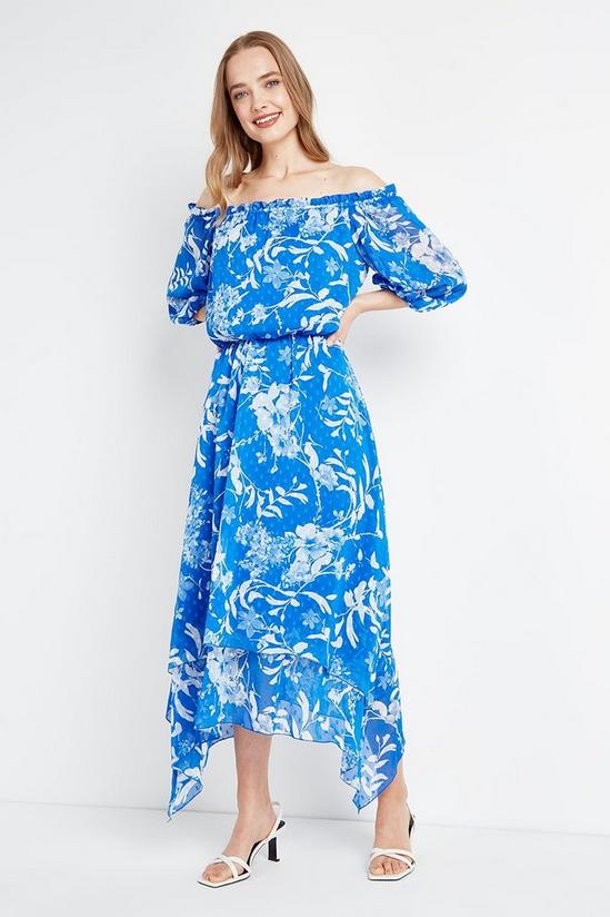 Wallis Blue Floral Off Shoulder Tiered Midi Dress 2