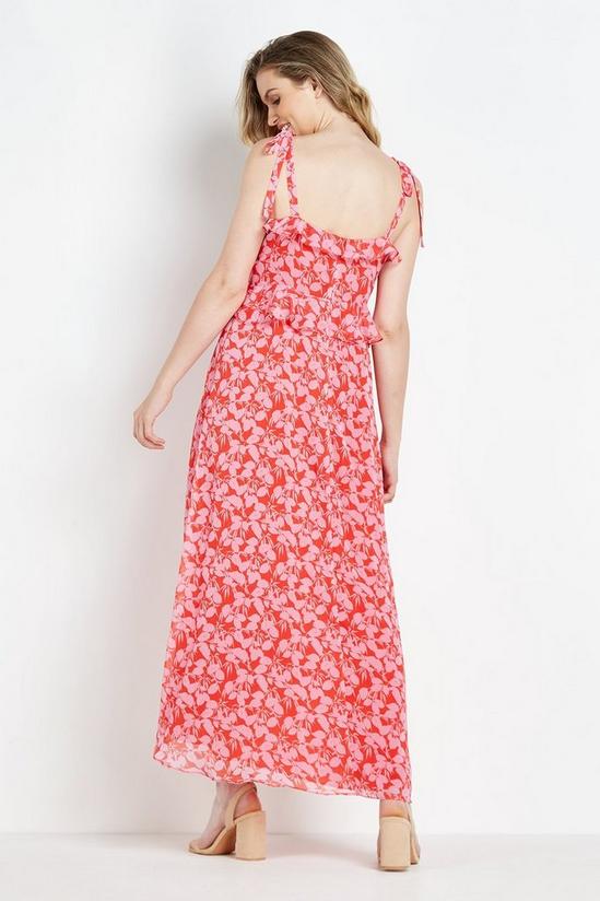 Wallis Ditsy Floral Red Pink Chiffon Ruffle Dress 3