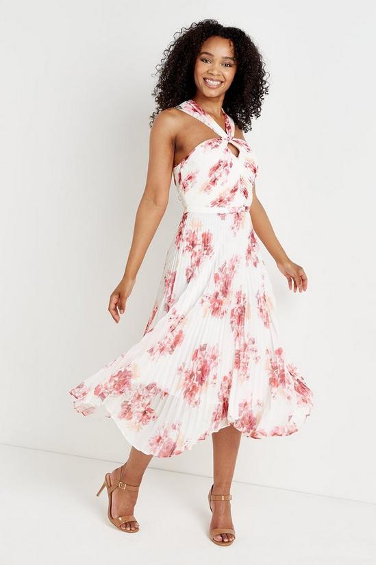 Wallis Ivory & Pink Floral Pleated Halterneck Dress 1