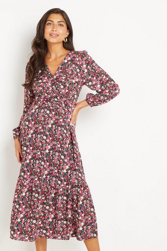 Wallis Berry Ditsy Floral Tiered Wrap Dress 2