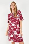 Wallis Berry Floral Puff Sleeve Shift Dress thumbnail 1