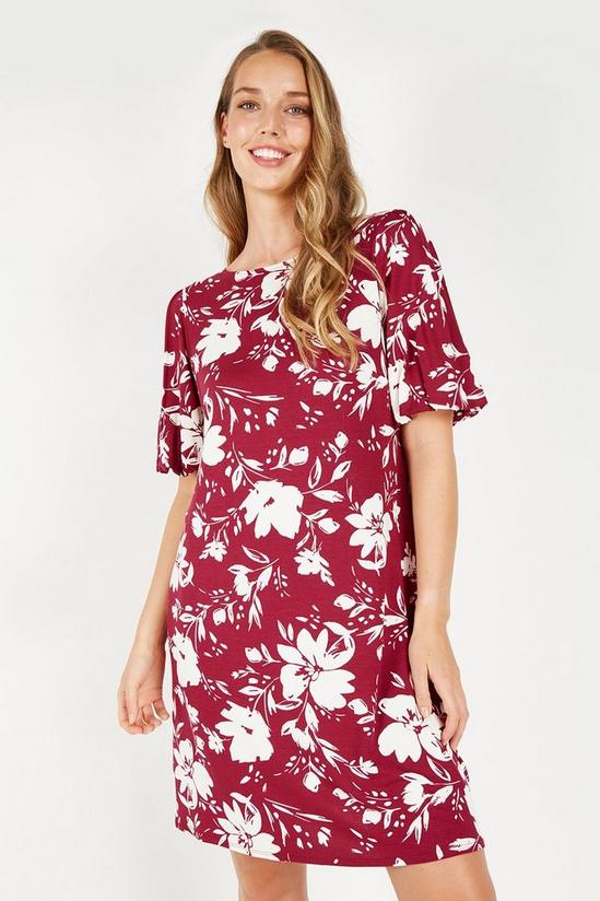 Wallis Berry Floral Puff Sleeve Shift Dress 1