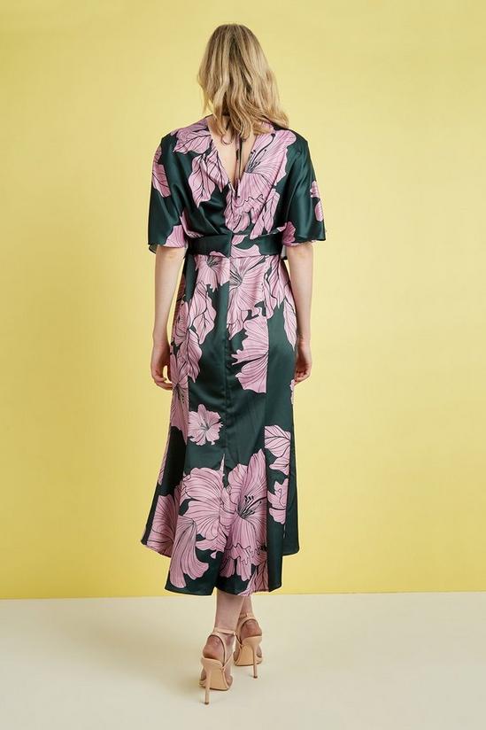 Wallis Green & Pink Floral Knot Front Dress 3