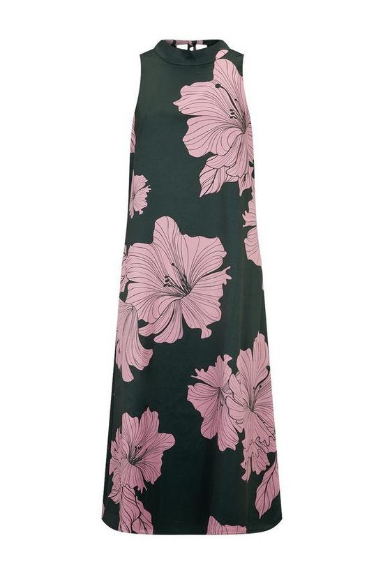 Wallis Green & Pink Large Floral Tie Neck Dress 5