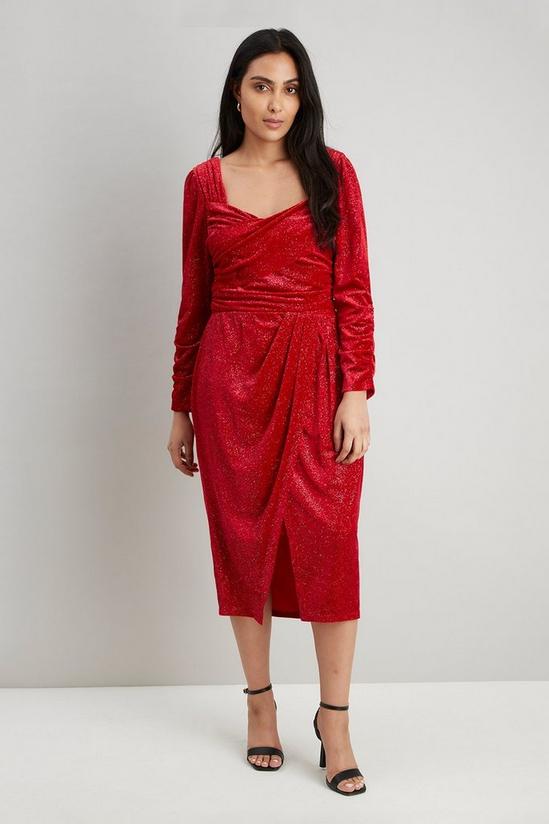 Wallis Petite Red Glitter Velvet Body Con Dress 1