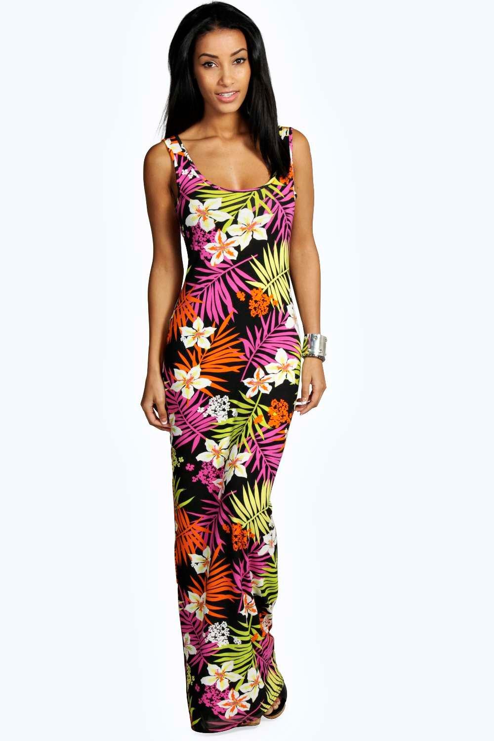 Tropical Scoop Neck Maxi Dress