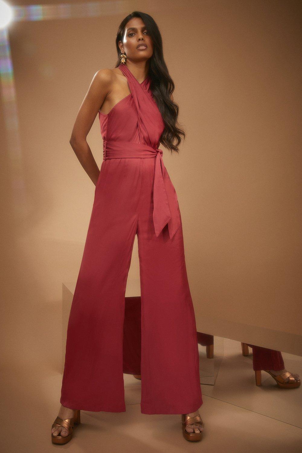 Threadbare Tall Ski belted jumpsuit in red