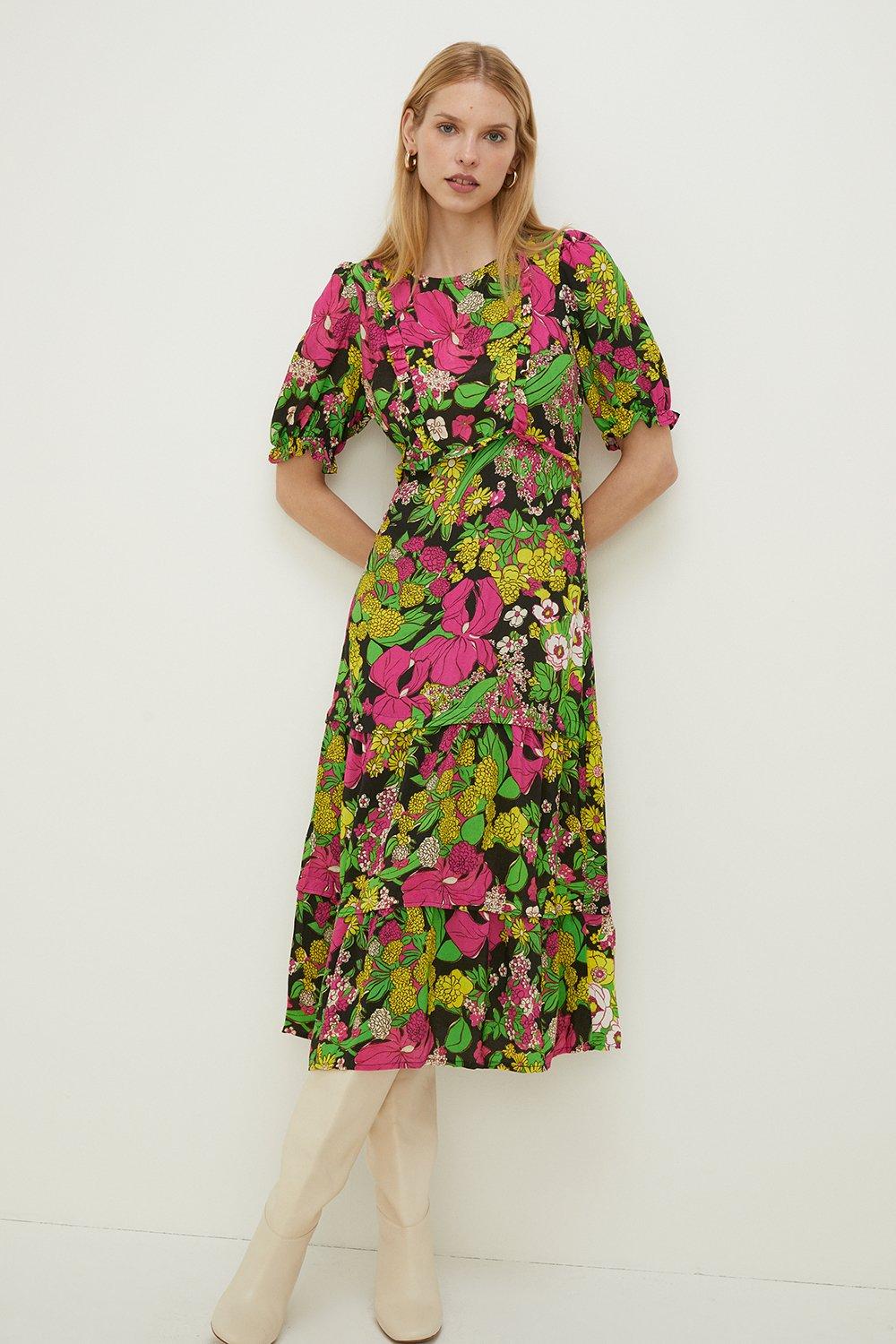 Petite Frill Ruffle Colourful Floral Dress