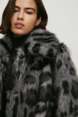 Product Collared Longline Animal Faux Fur Coat grey