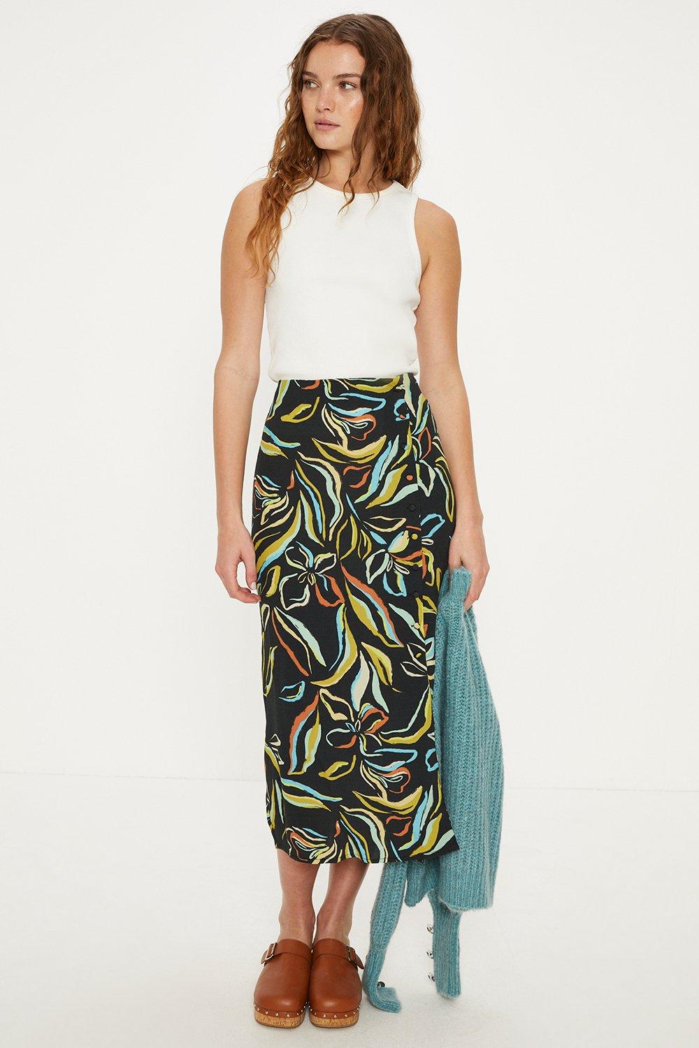 Skirts | Leafy Floral Printed Midi Skirt | Oasis