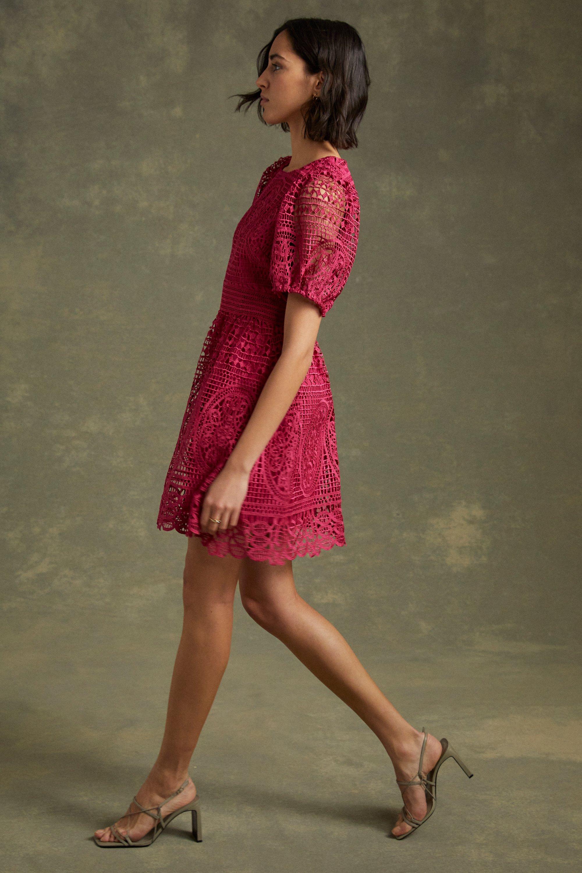 Premium Lace Puff Sleeve Skater Dress