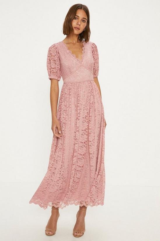 Oasis Lace Puff Sleeve V Neck Midaxi Dress 1