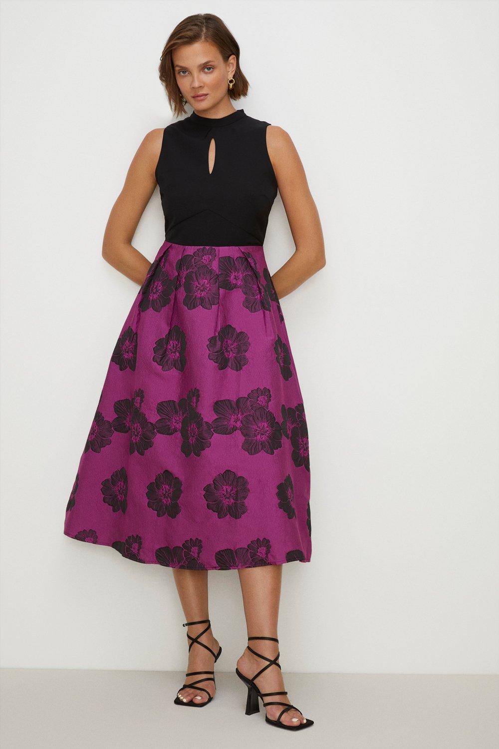 High Neck Jacquard Skirt Midi Dress
