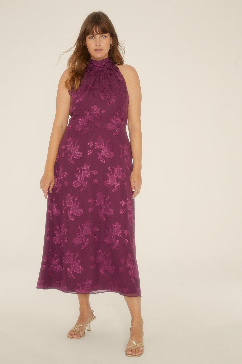 Plus Size Floral Satin Burnout Midi Dress