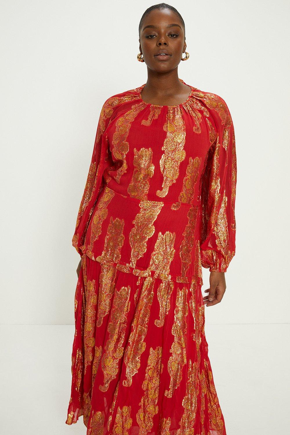 Plus Size Shimmer Jacquard Midi Dress
