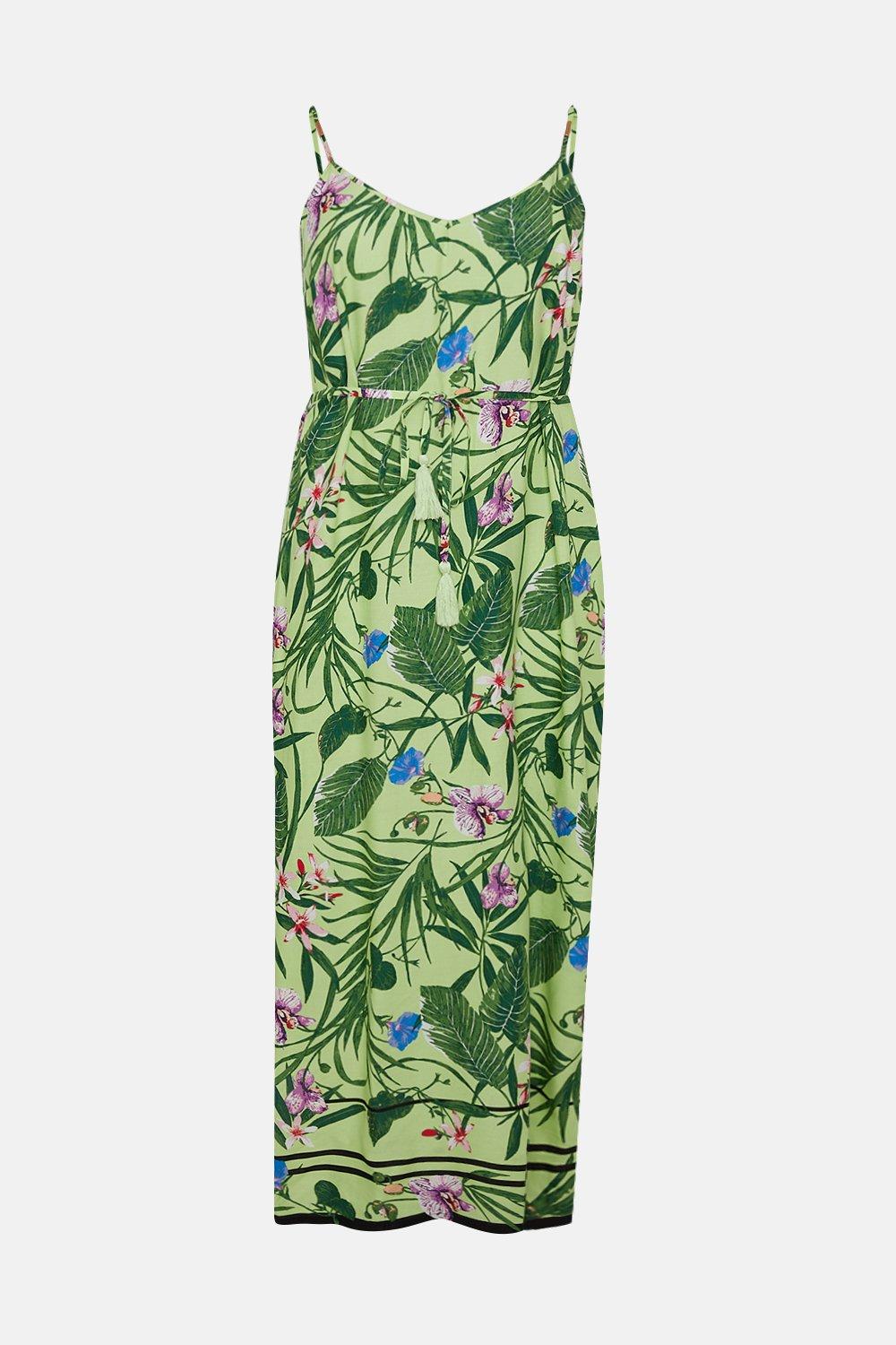 Plus Size Tropical Print Strappy Maxi Dress