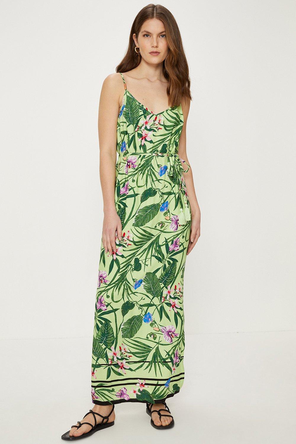 Petite Tropical Print Strappy Maxi Dress