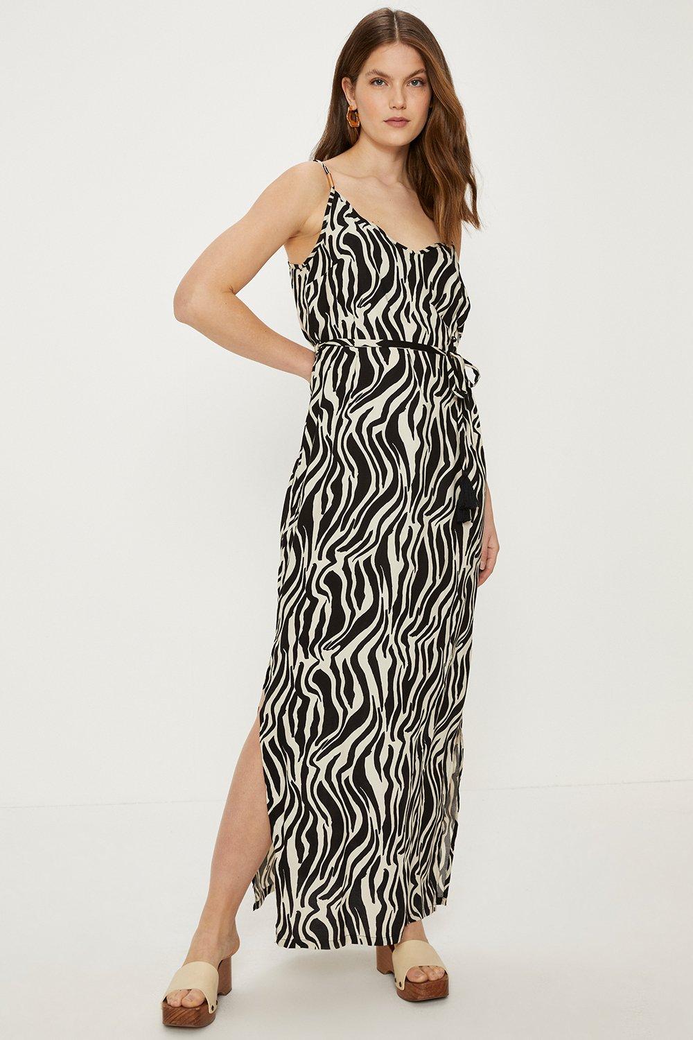 Zebra Print Strappy Maxi Dress