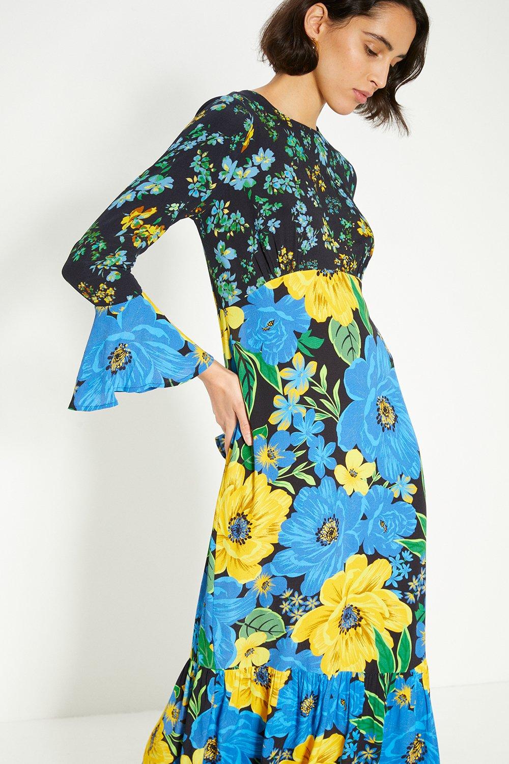 Petite Patch Print Bold Floral Midi Dress