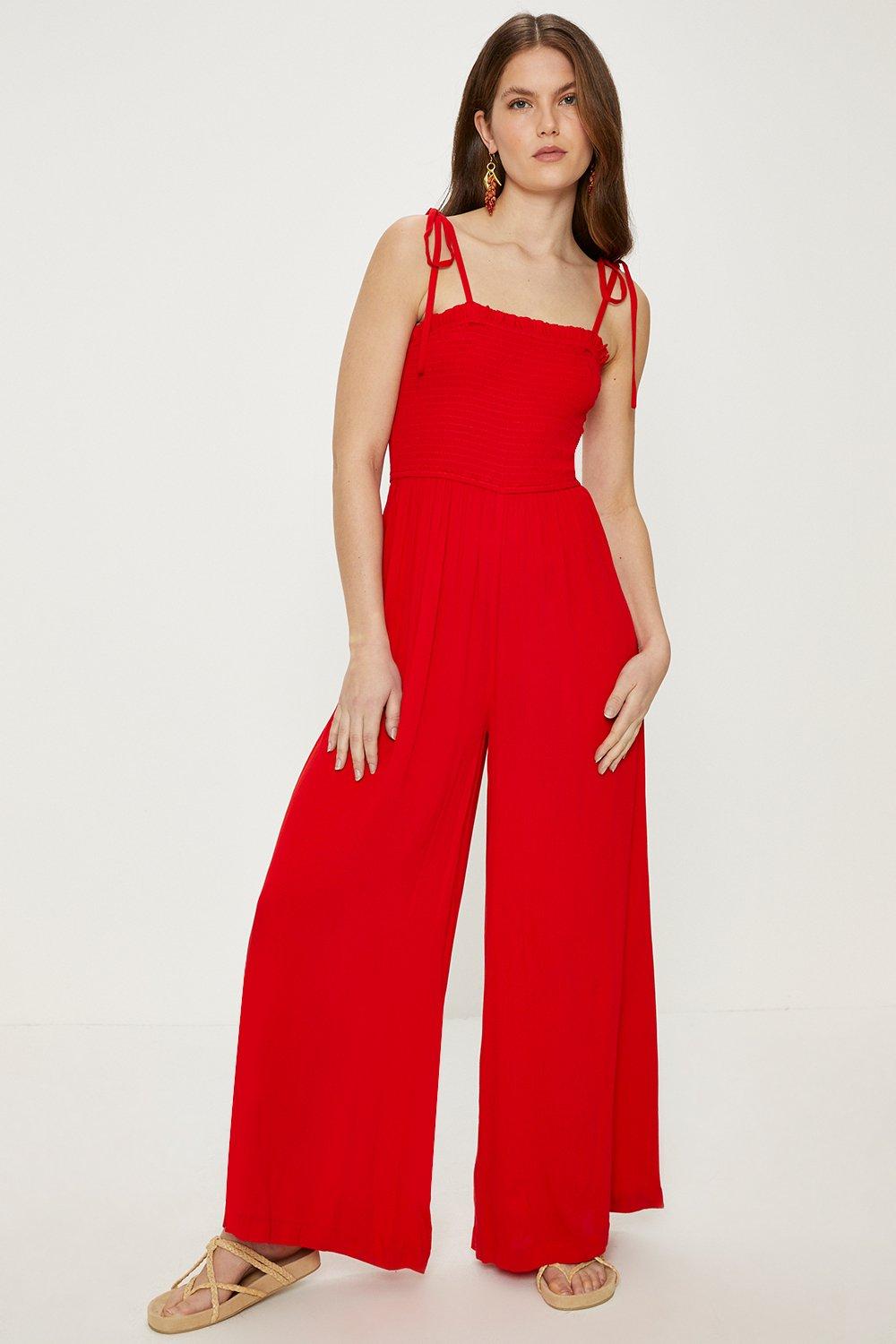 Strappy Crinkle Shirred Jumpsuit