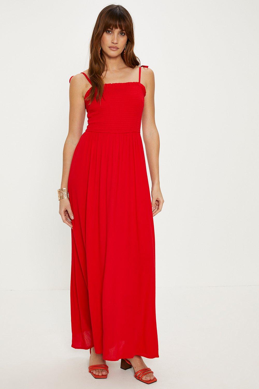 Strappy Crinkle Shirred Maxi Dress