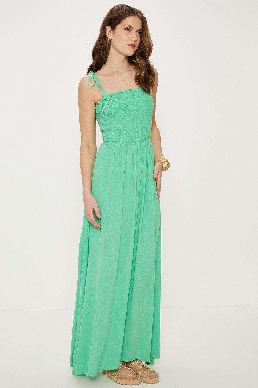 Strappy Crinkle Shirred Maxi Dress